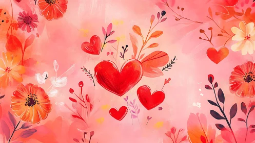 Love Blooms in Watercolor: Hearts Dance Among Floral Dreams