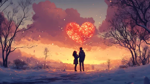 Luminescent Heart Spectral Phenomenon Over Frozen Landscape.