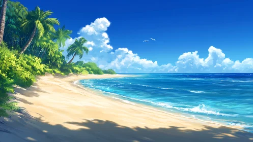 Tropical Paradise Beach with Palm Trees and Azure Waters.