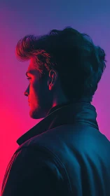 Neon side-profile portrait glows with bold cinematic contrast