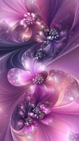 Iterated floral fractal vortices in iridescent magenta space.