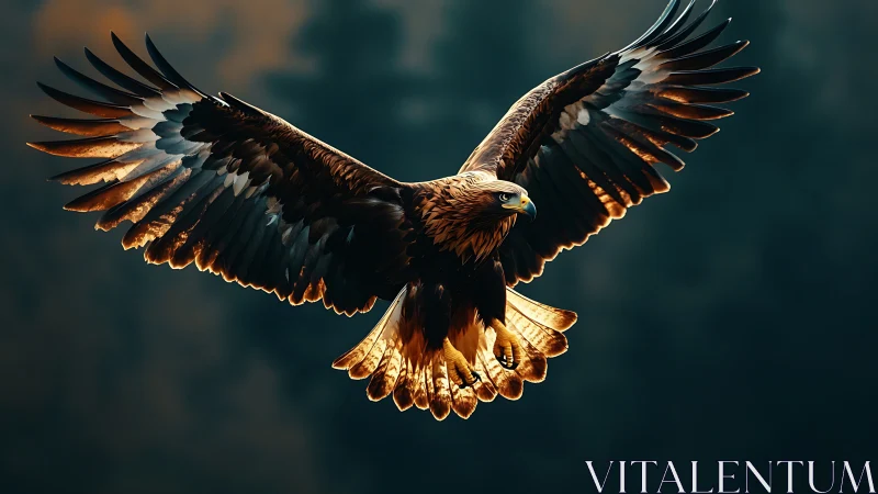 Majestic golden eagle in flight with dramatic lighting and detail.