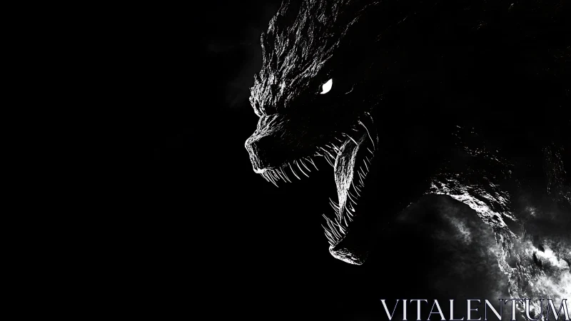 Night-born titan roars from the void in stark monochrome.