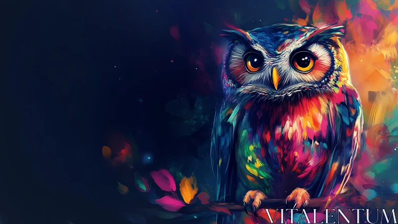 Vibrant Digital Painting of a Colorful Owl in Abstract Style.
