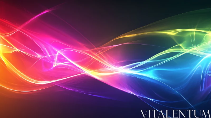 Vibrant multicolor light waves on dark abstract background.