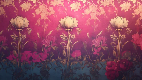 Velvet Blooms: Golden Flowers Dance in Jewel Tones.