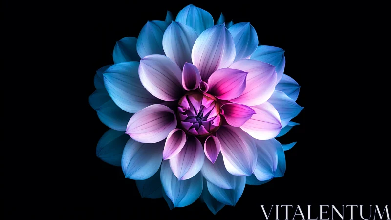 Blue and Pink Dahlia with Dark Background.