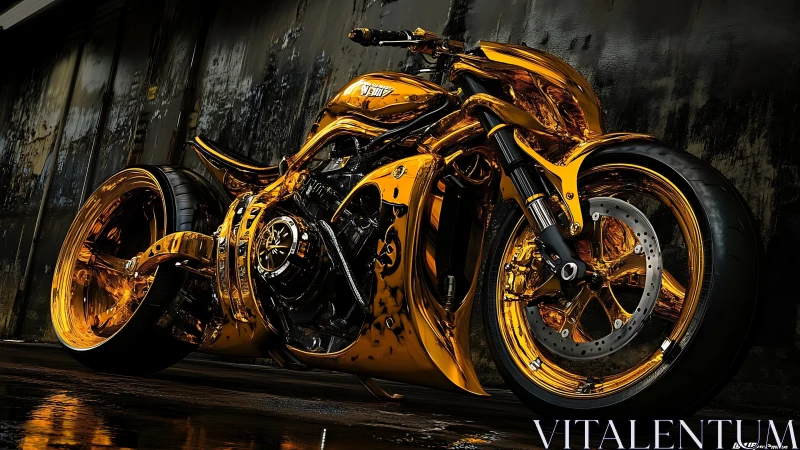 Liquid gold custom motorcycle gleaming with bold attitude.