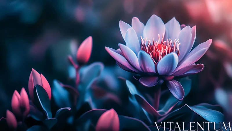 Dreamlit lotus blossom in soft neon twilight glow.