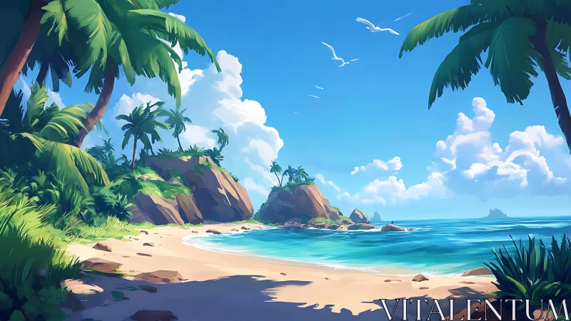 Tropical Beach Paradise with Palms and Turquoise Waters