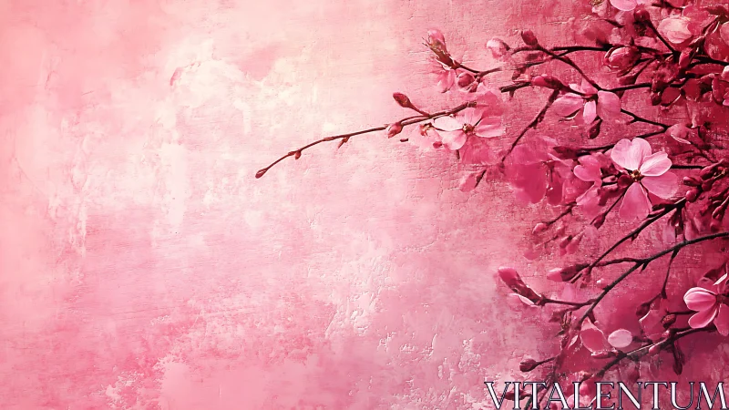 Pink flowering branches rendered with textured oil paint technique