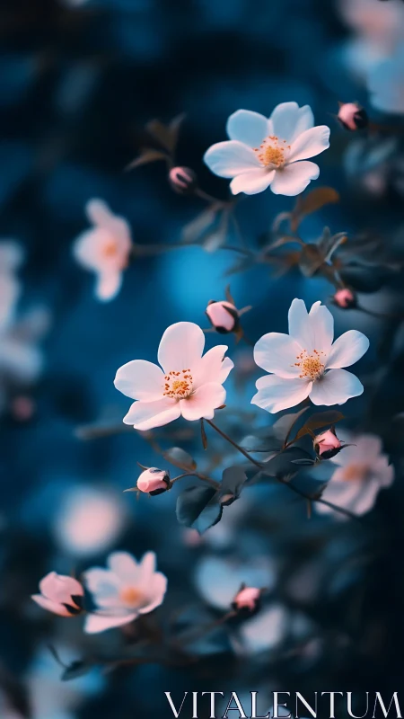 Delicate Blossoms Glow Against Moody Deep Blue Twilight