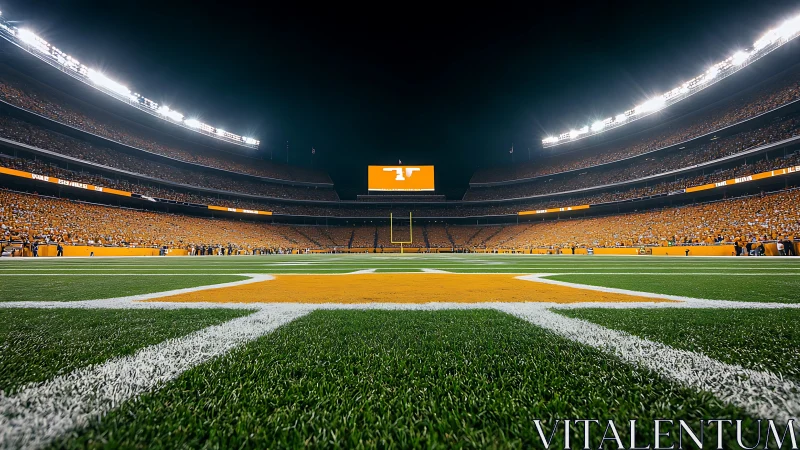 Crowded football stadium glows under bright night lights