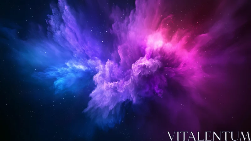 Nebula cloud expansion in violet cyan spectrum over stars.