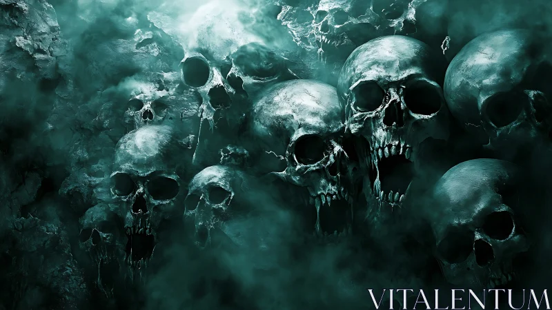 Clustered spectral skulls emerge from dense emerald mist