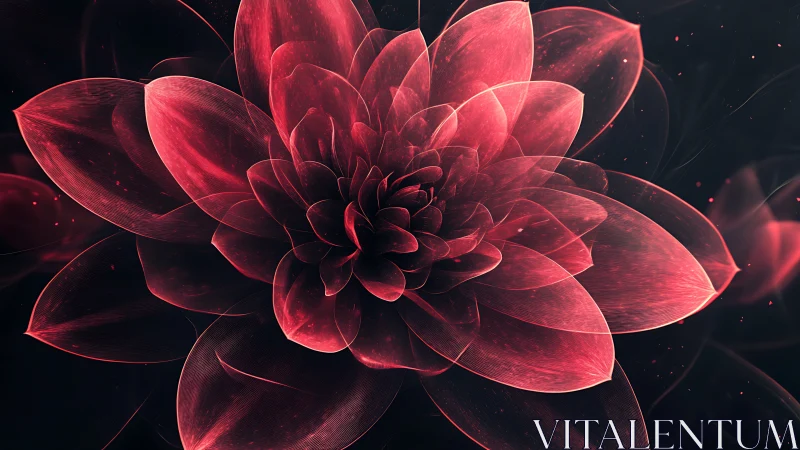Red digital flower with layered translucent petals on black.