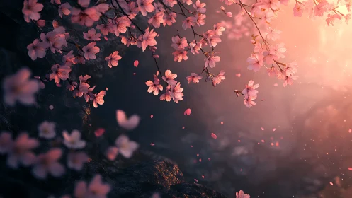 Three-dimensional Cherry Blossom Clusters Rendered with Volumetric Particle Suspension