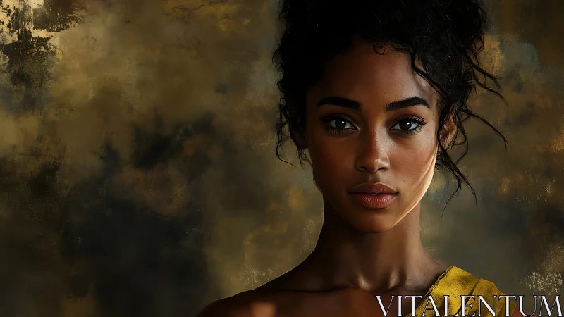 Portrait shows digital painting of woman against textured backdrop