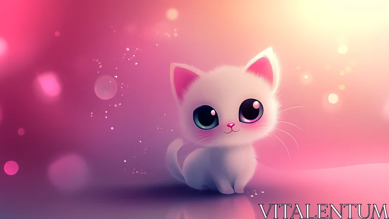 Digital Feline Portrait: White Kitten with Luminescent Eyes in Soft Gradient