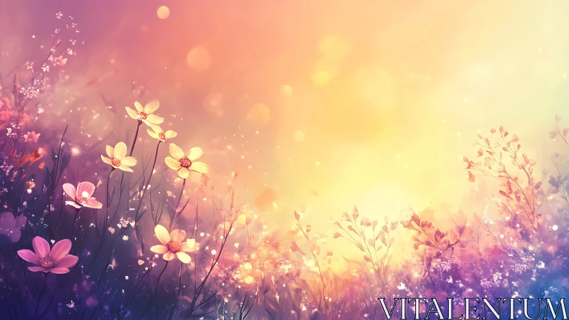 Luminescent Wildflower Field at Golden Hour.