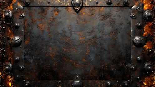 Corroded Metal Panel with Riveted Frame and Fire Effects
