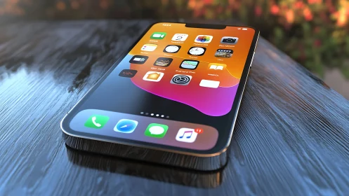 iPhone 13 Pro Max 3D rendering showcasing dynamic color gradient interface and app ecosystem