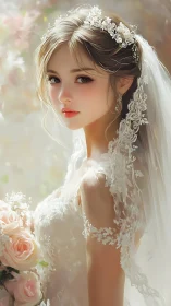 Luminous bridal portrait with lace micro-detail rendering.