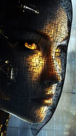 Cyberpunk android portrait with lattice-mesh facial interface.