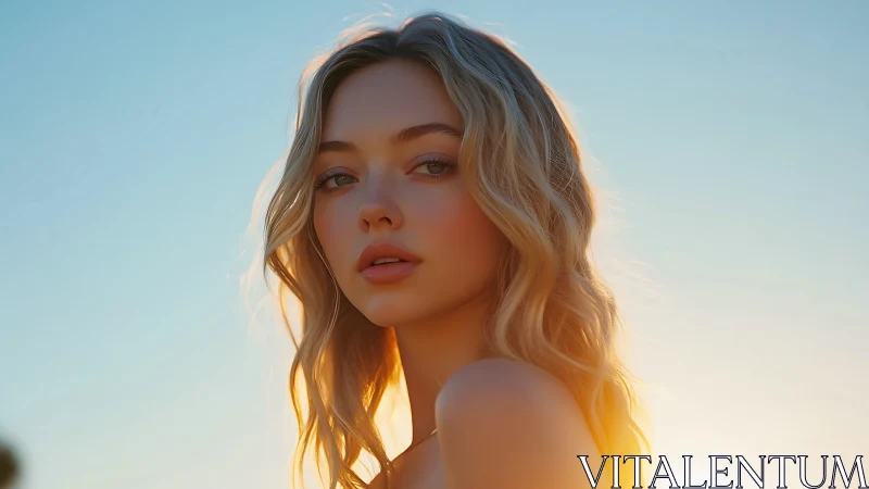 Golden hour portrait of young woman in soft sunlight.