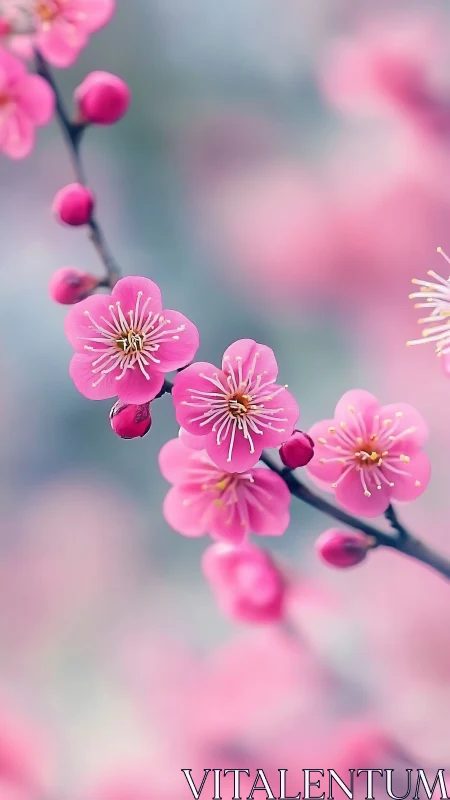 Pink blossoms with yellow stamens photographed in shallow depth of field