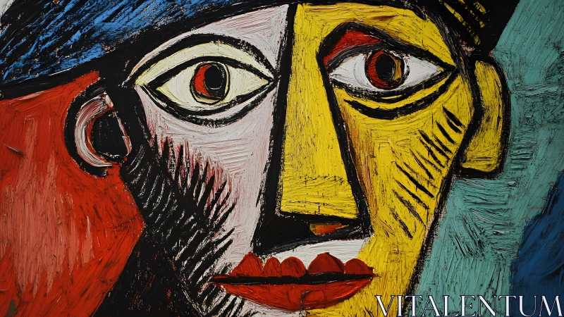 Abstract cubist portrait with bold colors and expressive brushwork.