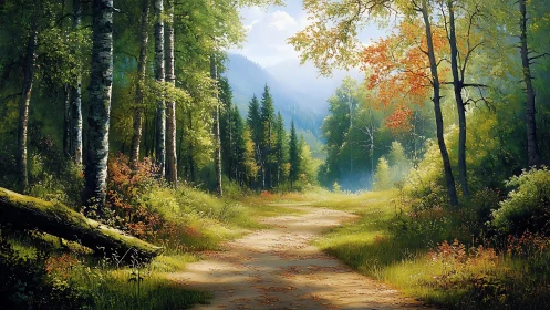 Tranquil Forest Path Through Seasons.