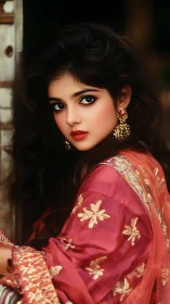 Velvet gaze in rose silk, wrapped in candlelit mystery.