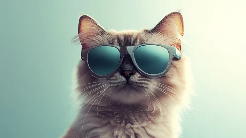 Cool Cat Wearing Sunglasses Against Turquoise.