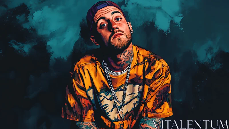 Vector stylized portrait of tattooed man in orange streetwear.