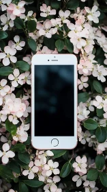 Blossoming Digital: White iPhone Nestled in Pink Flower Dreams