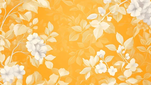 Orange Background with White and Cream Floral Pattern