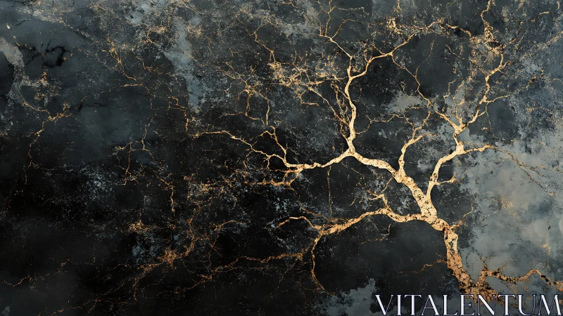 Golden branching veins glow gently across dark stone