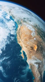 Orbital perspective of North American coastline and atmosphere.