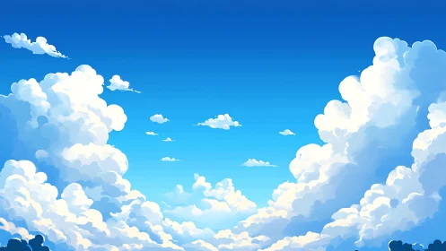 Radiant cumulus clouds frame deep blue summer sky