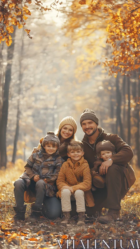 Warm-toned autumn family portrait uses shallow depth of field