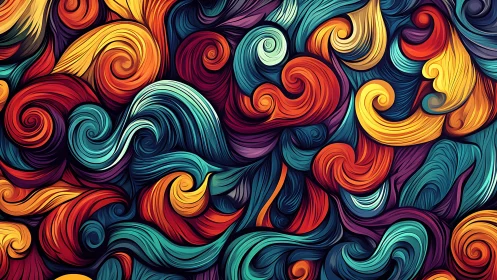 Colorful swirling abstract pattern with layered curls