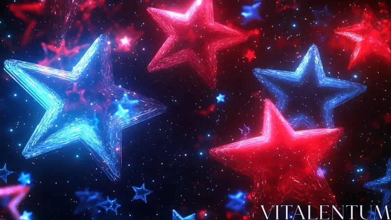 3D luminous red and blue starfield with layered depth rendering.
