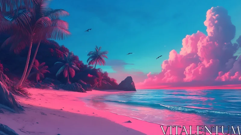 Neon Tropical Coastline: Synthetic Landscape with Chromatic Gradient.