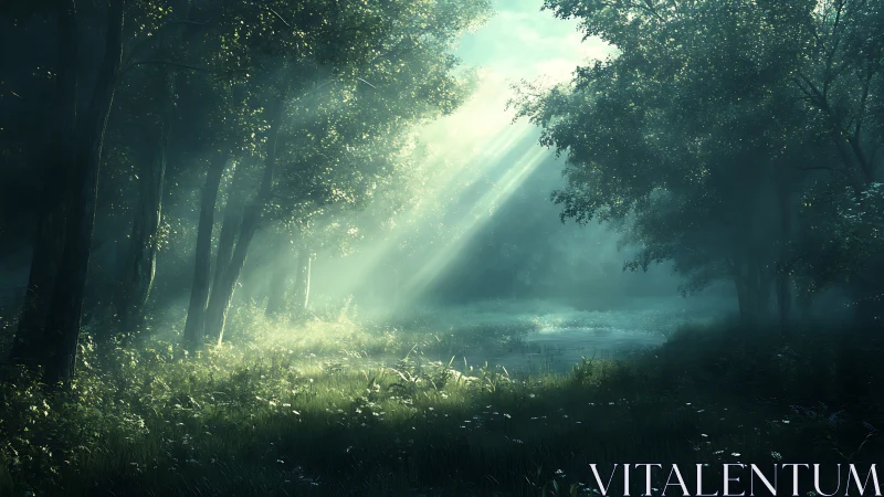 Luminous Forest Cathedral: Divine Light Through Ancient Woods.