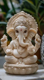 Cream-colored Ganesha idol with ornate carving detail.