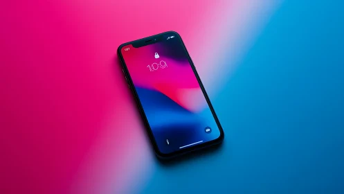 Smartphone on Gradient Backdrop: Neon Chromatic Technology Display.