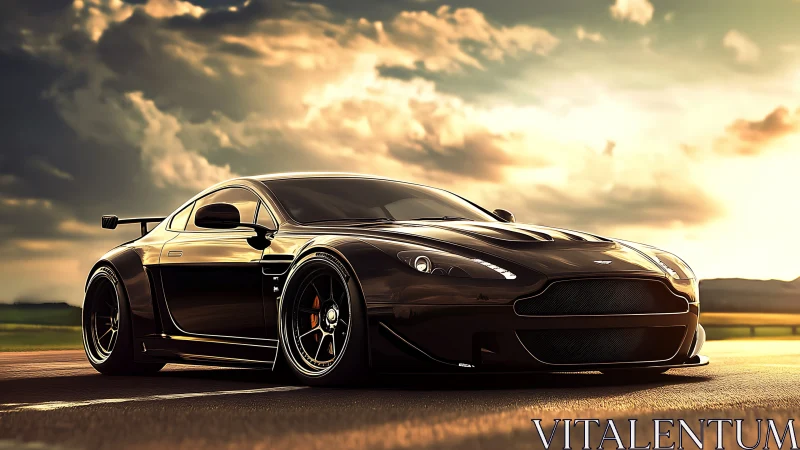 Midnight predator coupe stalking the sunlit horizon road.