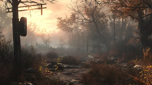 Rust and dusk negotiate over an abandoned autumn road