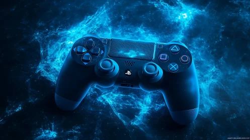 PlayStation Controller Immersed in Glowing Blue Energy.